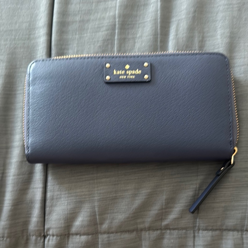 (Like New) Dusty blue Kate Spade large zip wallet
